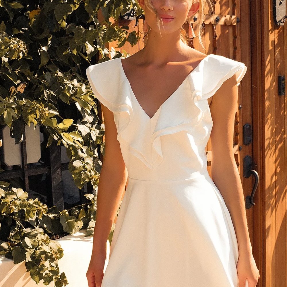 Lulus Divine Darling White Ruffled Skater Dress - size S, Originally $70